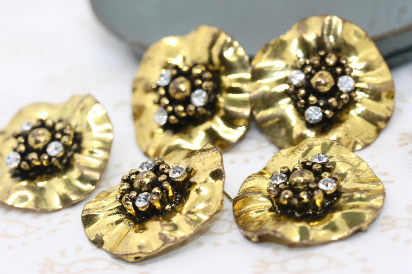 Goldtone and rhinestone earrings -made of vintage components combined with new findings