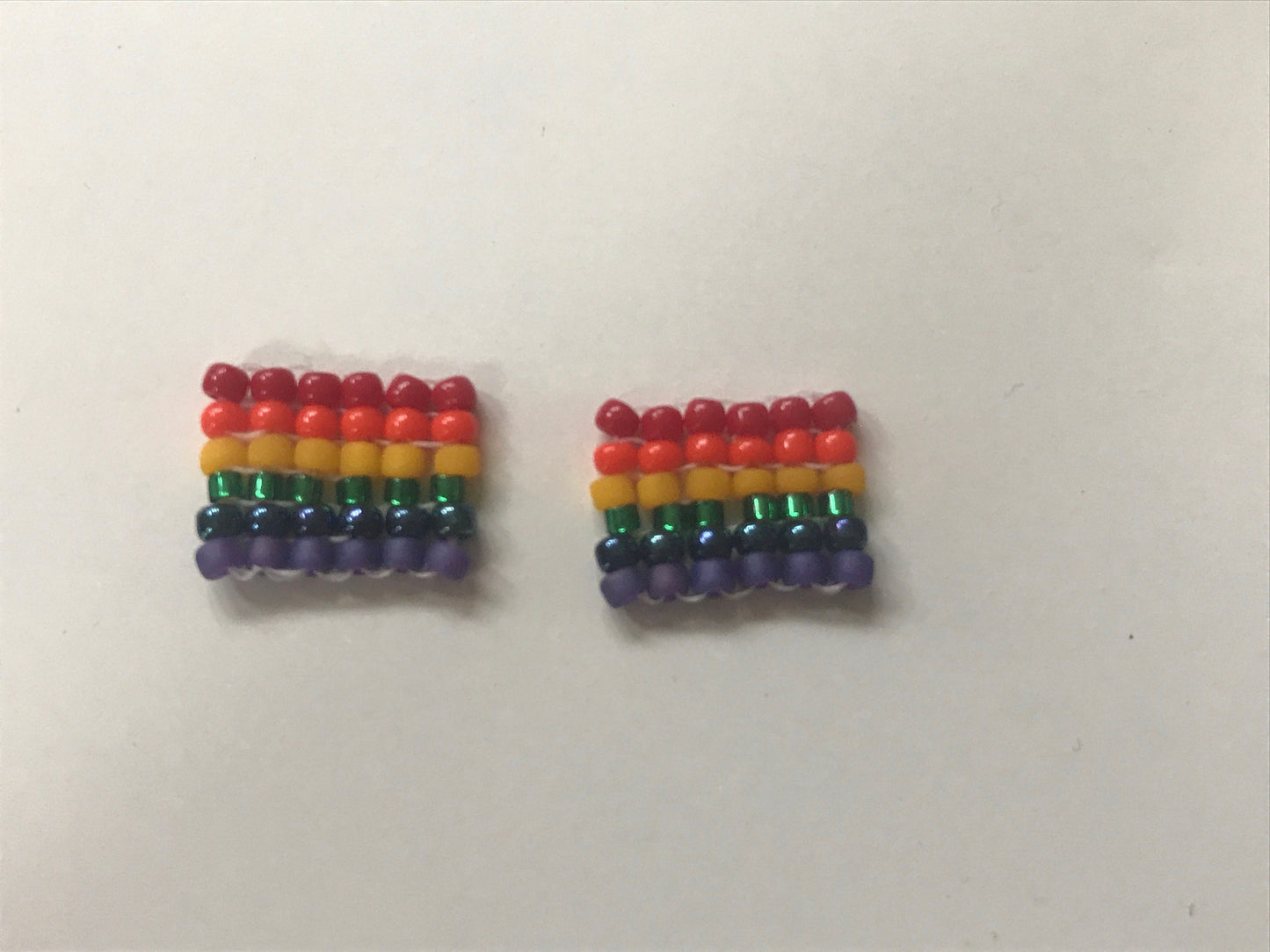 Tiny hand beaded PRIDE rainbow stud earrings - beadwork earrings