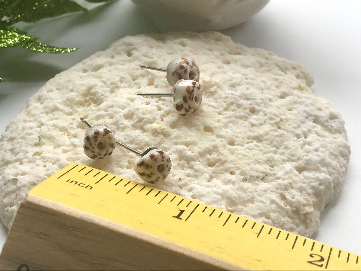 Tiny round shell stud earrings