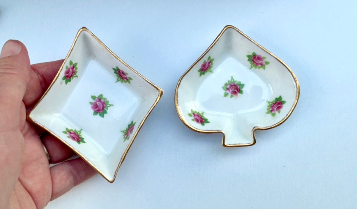 Spencer Stevenson Royal Stuart Bone China England rare diamond and spade playing-card themed little vintage holders