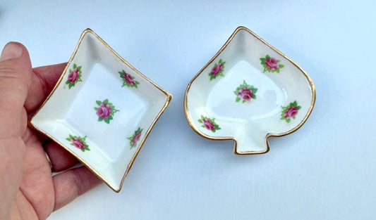 Spencer Stevenson Royal Stuart Bone China England rare diamond and spade playing-card themed little vintage holders
