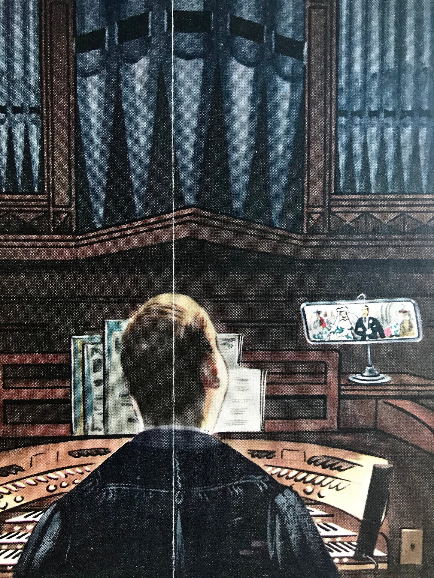 January 24, 1953 - The NEW YORKER Magazine original cover by Constantin Alajálov - church organ player - Please read description