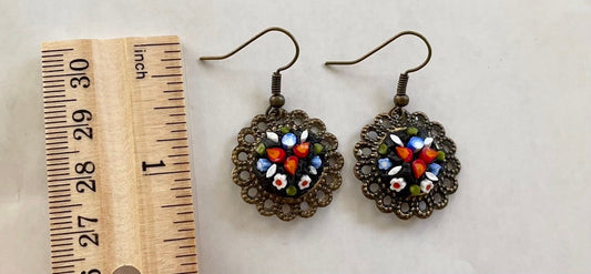 My own handmade Italian style round inlaid micro mosaic glass earrings