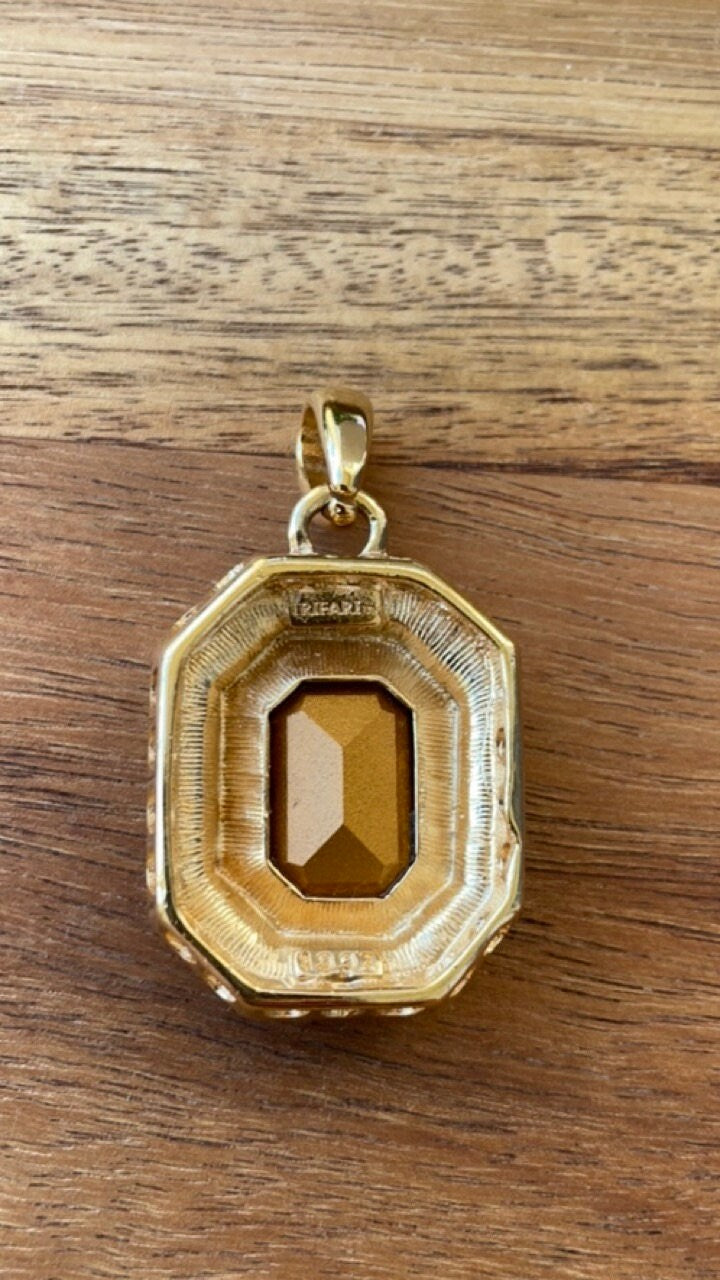 Vintage Runway Couture art deco style Black Enamel & Crystal rare signed Trifari necklace pendant