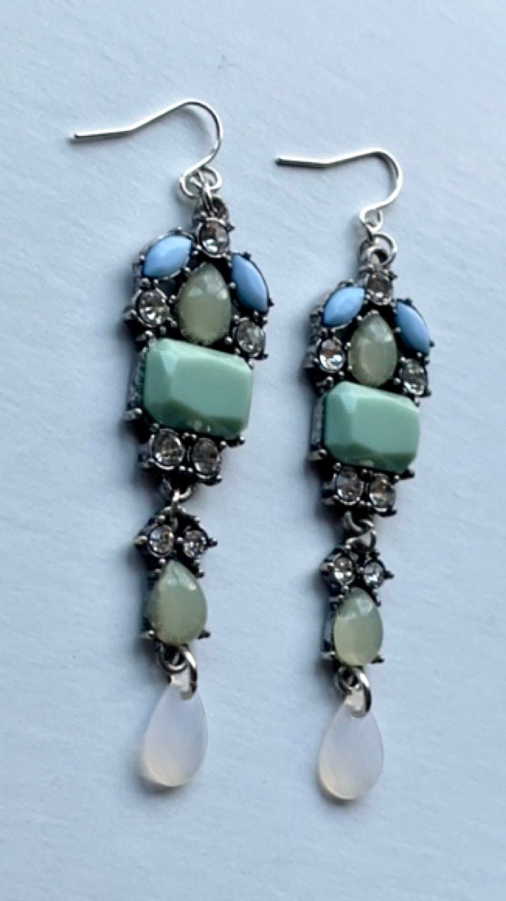 One-of-a-kind handmade mixed material long dangle earrings - vintage and new materials