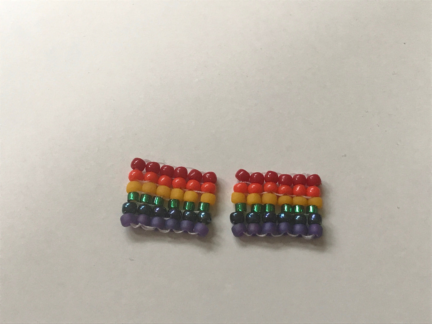 Tiny hand beaded PRIDE rainbow stud earrings - beadwork earrings