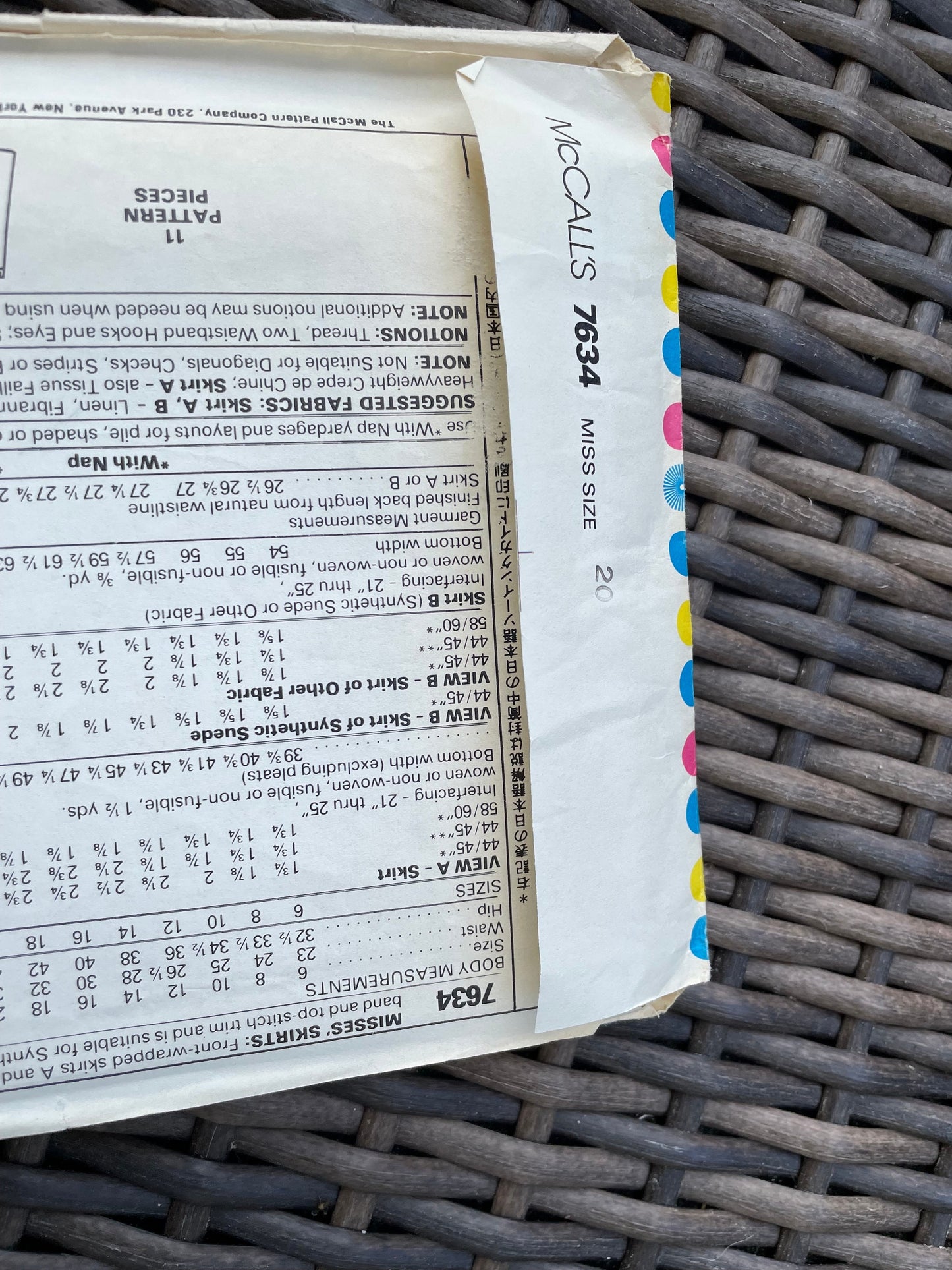 UNCUT Vintage Sewing Pattern from 1981 - McCall's 7634 Misses Front Wrapped Skirt by Palmer and Pletsch - Misses Size 20