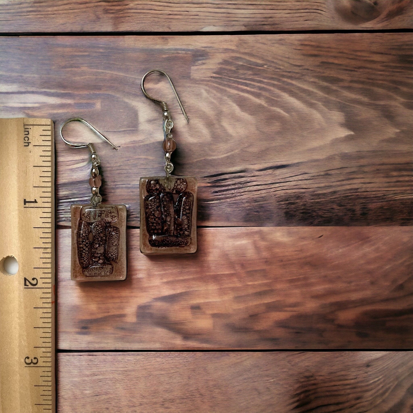 Unique artisan fused glass rectangular dangle earrings