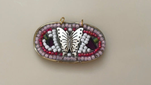 Assemblage art mosaic butterfly necklace pendant  - handmade of upcycled and mixed materials