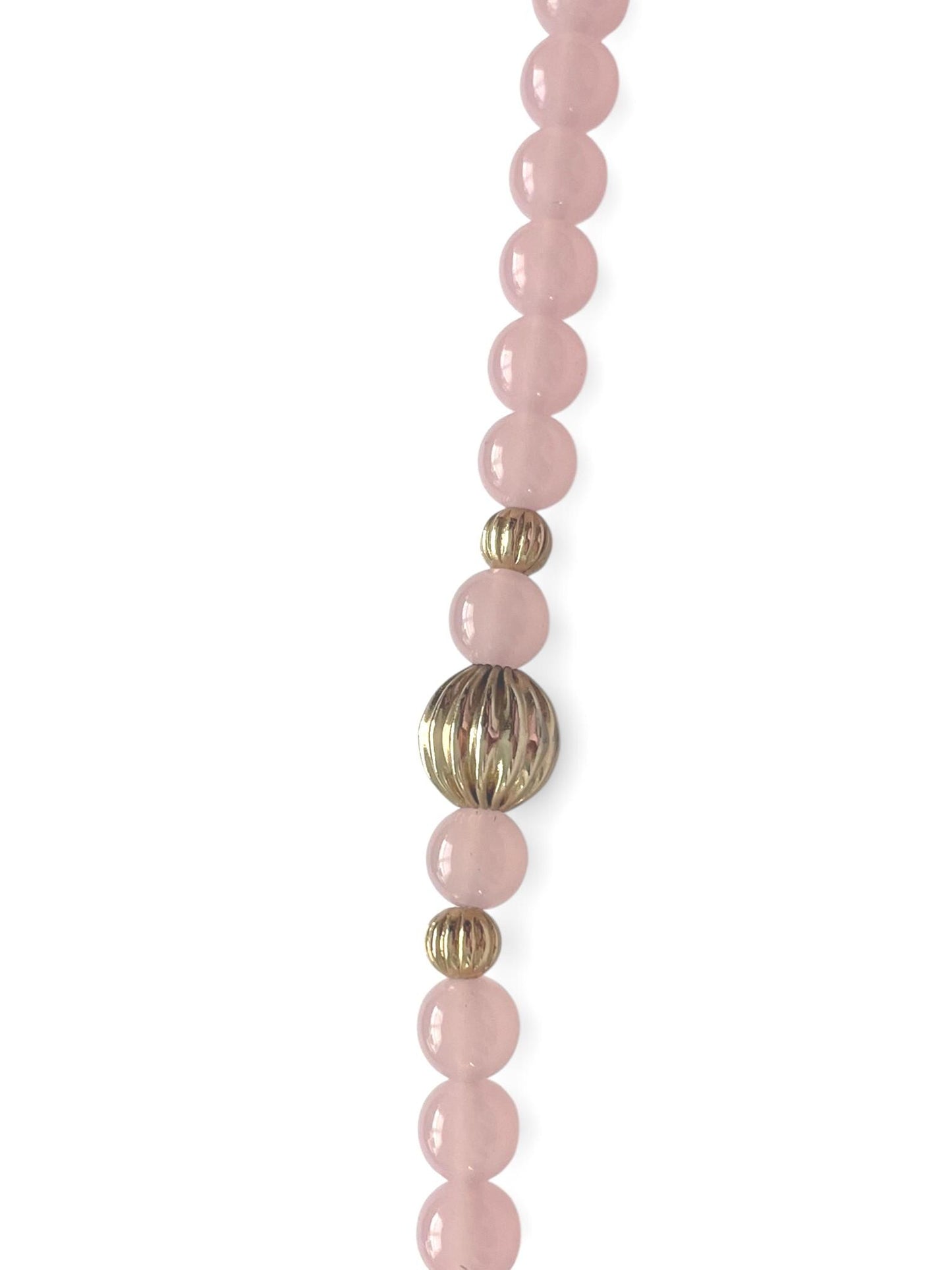 Vintage Pink Lucite Bead Necklace with Gold Ribbed Accent Beads, Blush Acrylic Statement Necklace, Minimalist Layering Jewelry