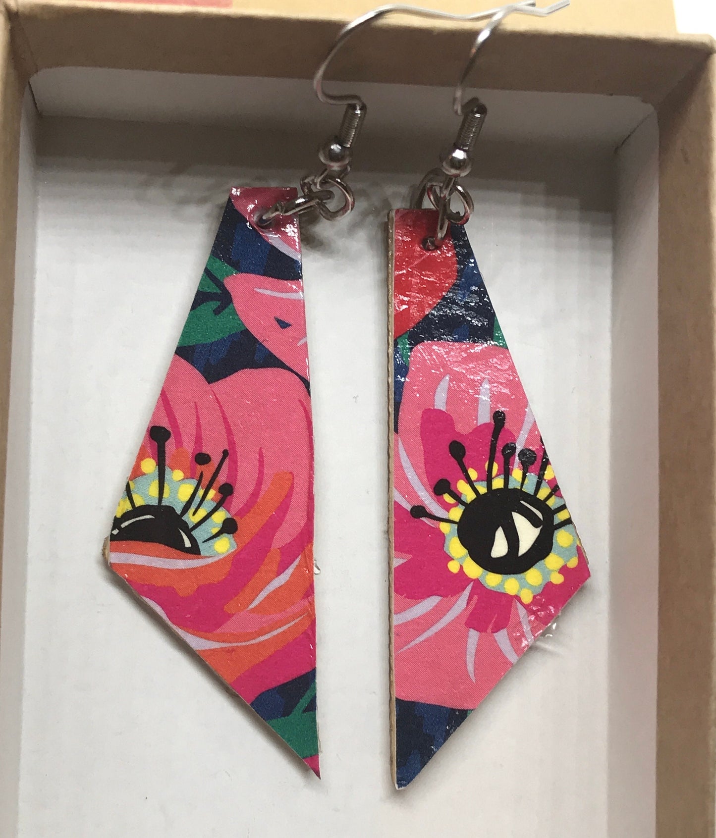 Unique handmade earrings - made of mixed materials - specialty paper, sealant and wood