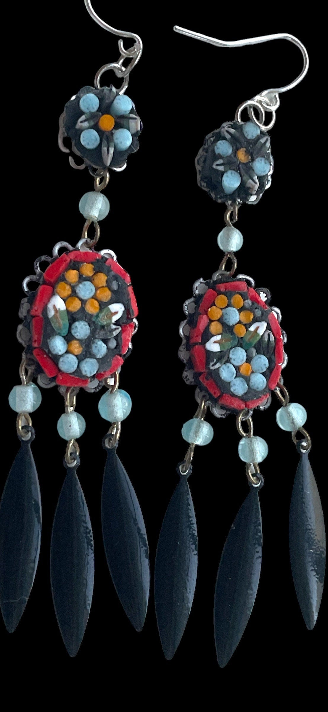 My own handmade Italian style hand cut micro mosaic millefiori glass dangle earrings