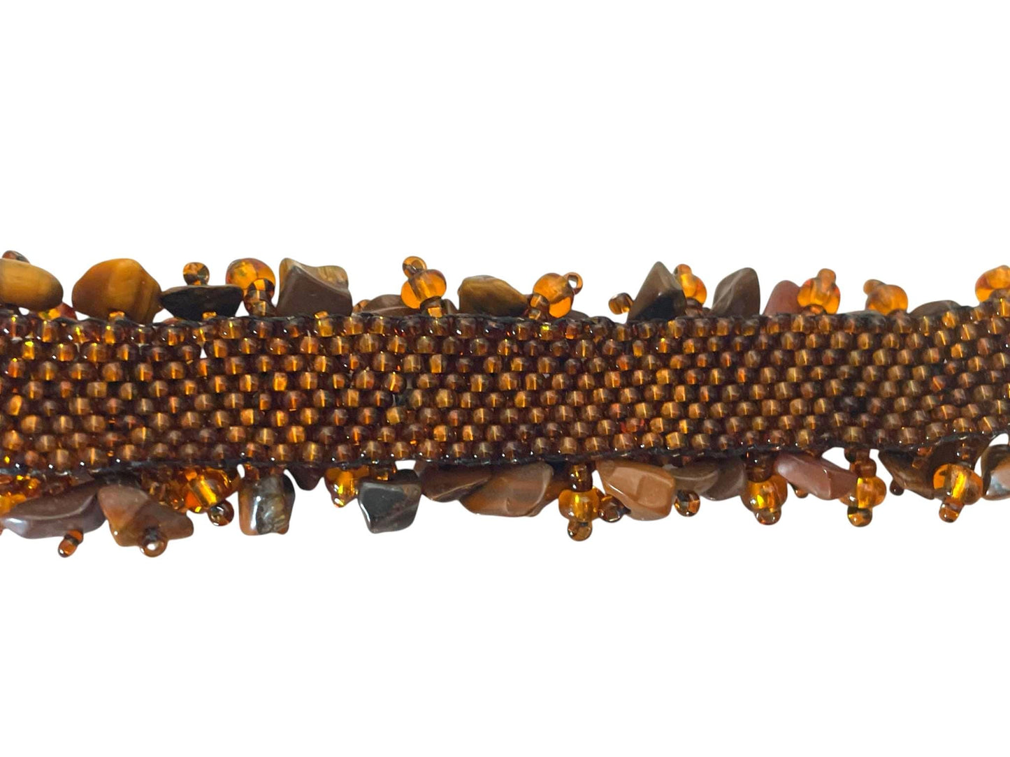 Chunky Brown Stone & Amber Colored Beaded Bracelet, Artisan Gemstone Cuff, Earth Tone Statement Jewelry, Wide Boho Beadwork Bracelet