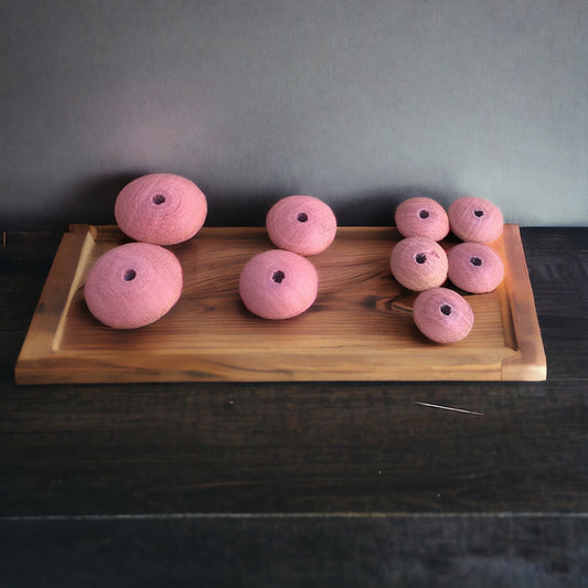 Pink wood saucer-shaped vintage beads - 9 beads total exactly as pictured