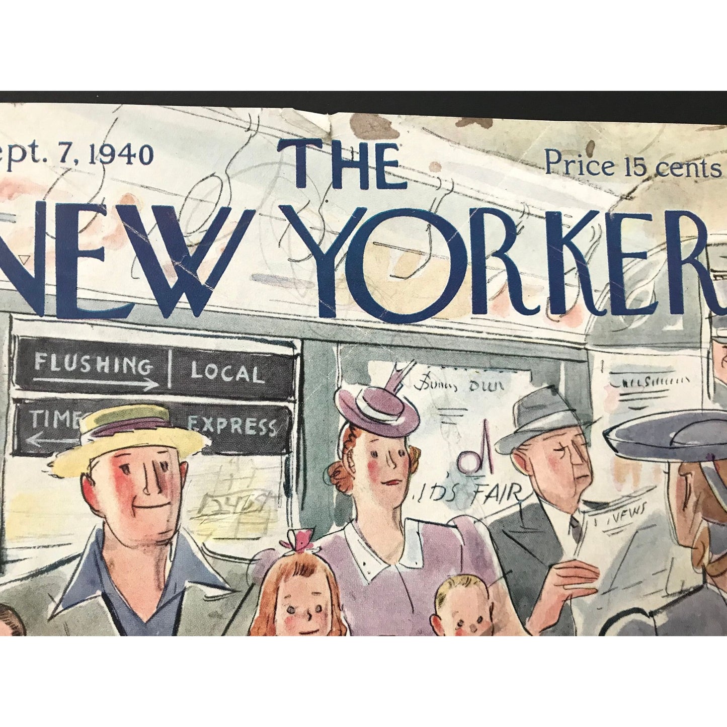 Very RARE - September 7, 1940 - NEW YORKER Magazine original cover - family before and after the fair