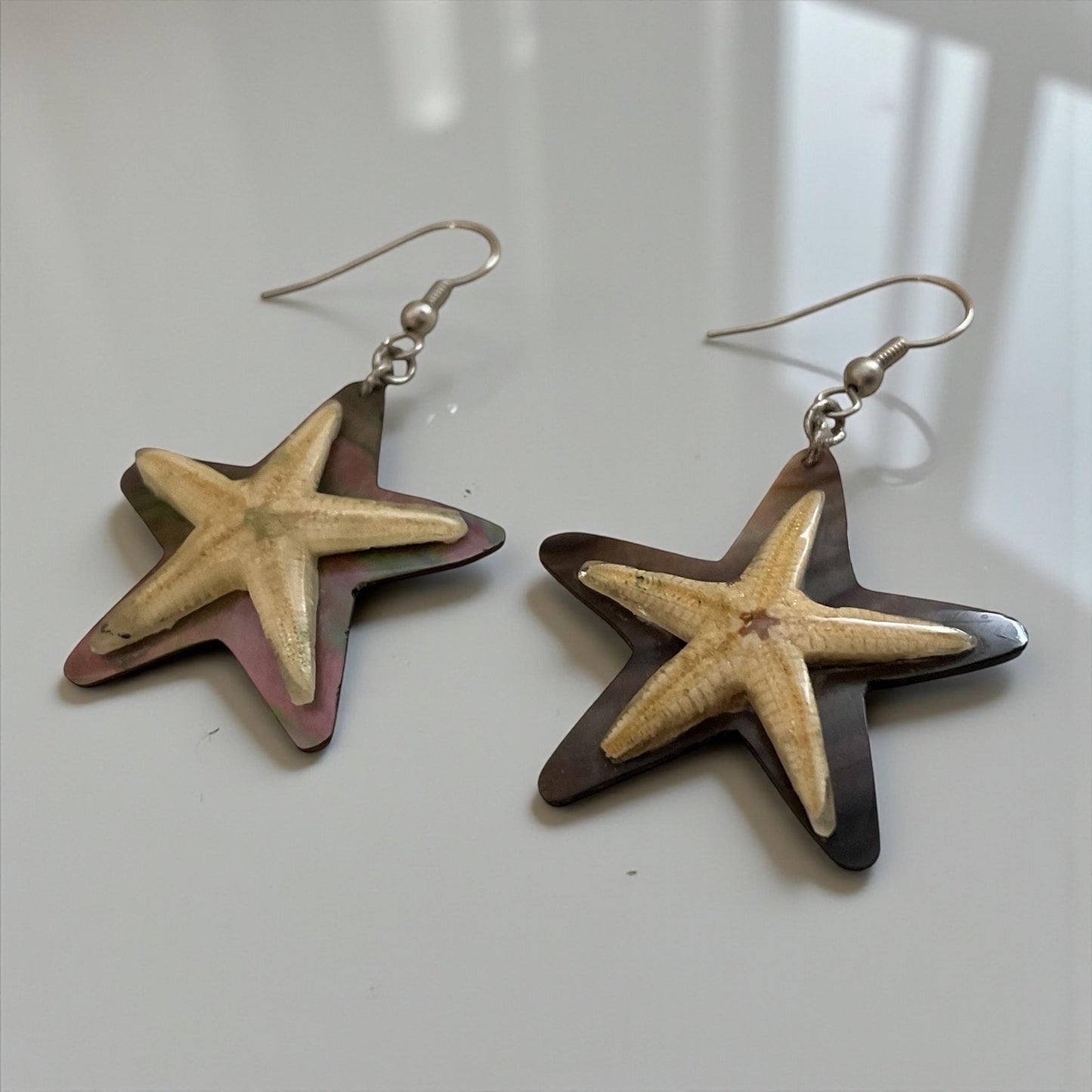 Vintage Starfish Earrings with Abalone Shell Backing – Unique Coastal Jewelry – Boho Chic Beach Earrings