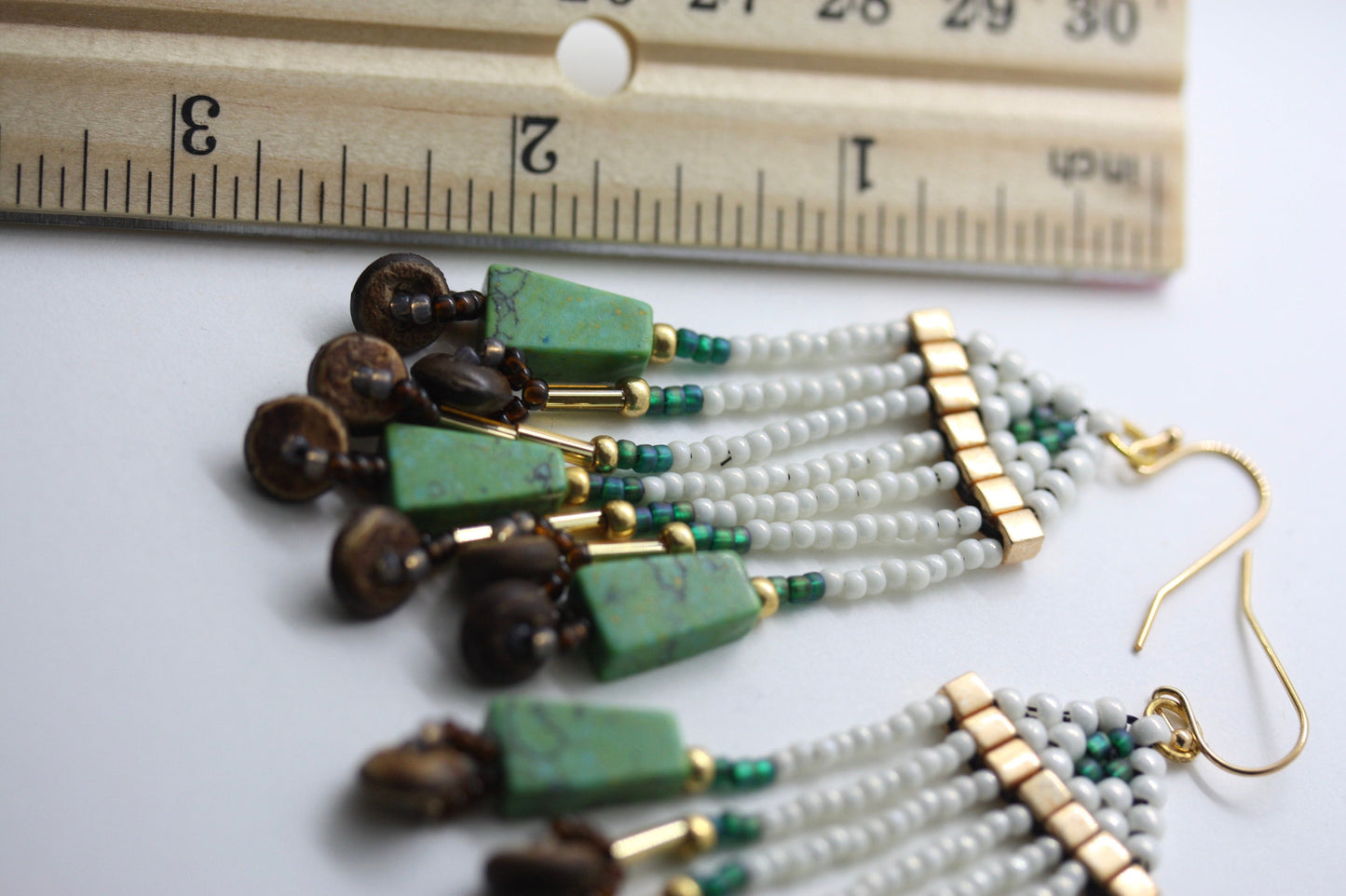 Unique Hand beaded Native-American-Style stunning dangle beadwork earrings - with mixed materials