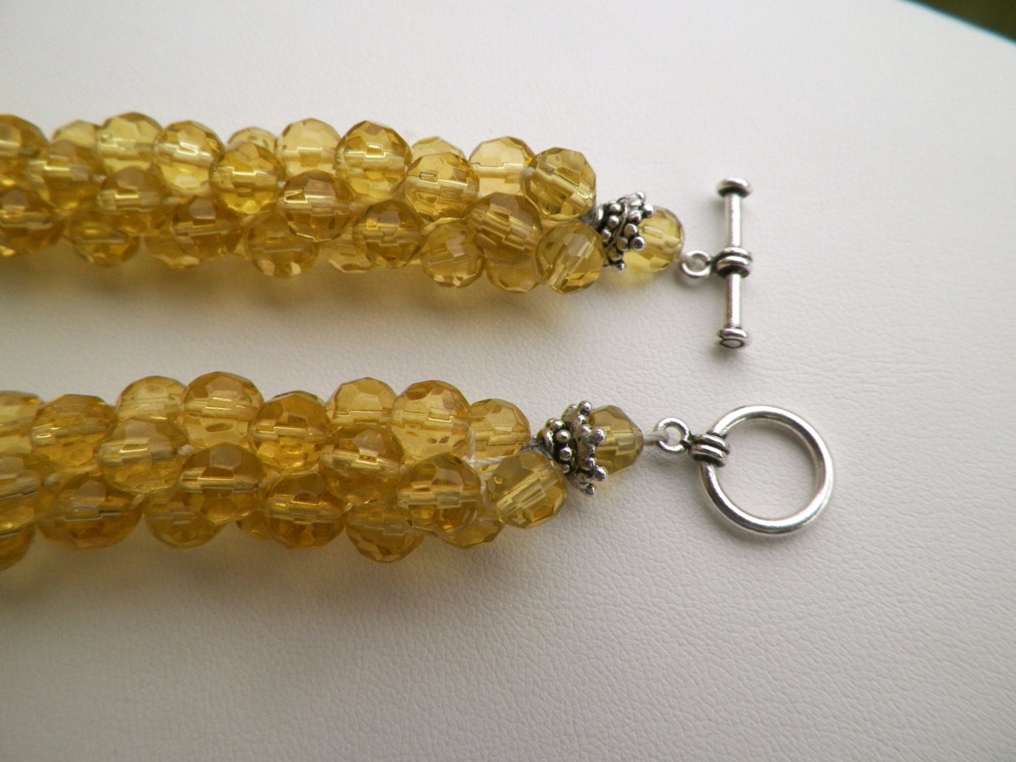 Honey colored faceted glass stunning bead crochet necklace