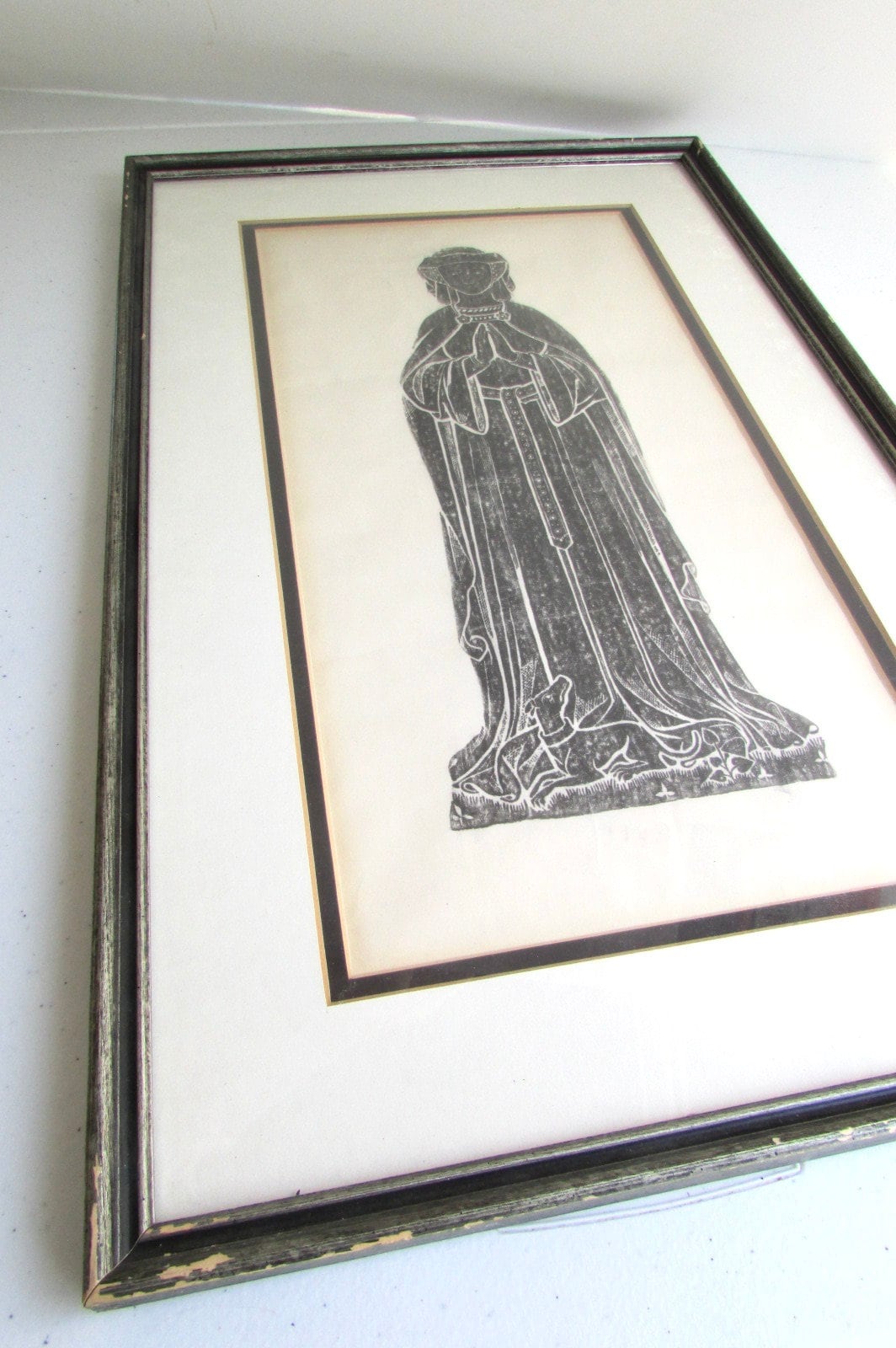 Medieval Brass Rubbing | Praying Female Figure Gothic Religious Art Print
