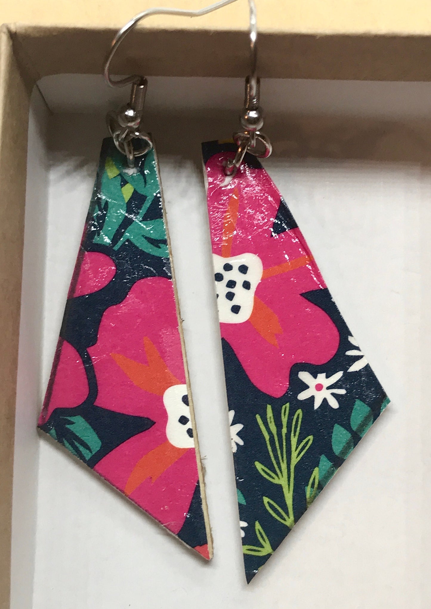 Unique handmade earrings - made of mixed materials - specialty paper, sealant and wood