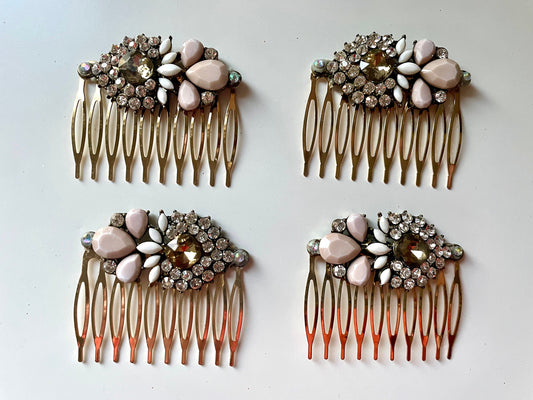 Ornate rhinestone hair combs - Mixed Material Mosaic / collage Assemblage art - made from upcycled jewelry components