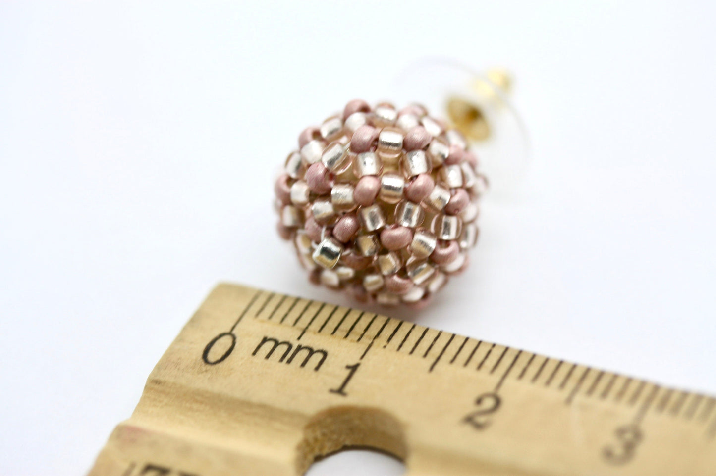 Handmade beaded bead stud earrings - approx. 3/4 of an inch - pink, wedding earrings, summer earrings