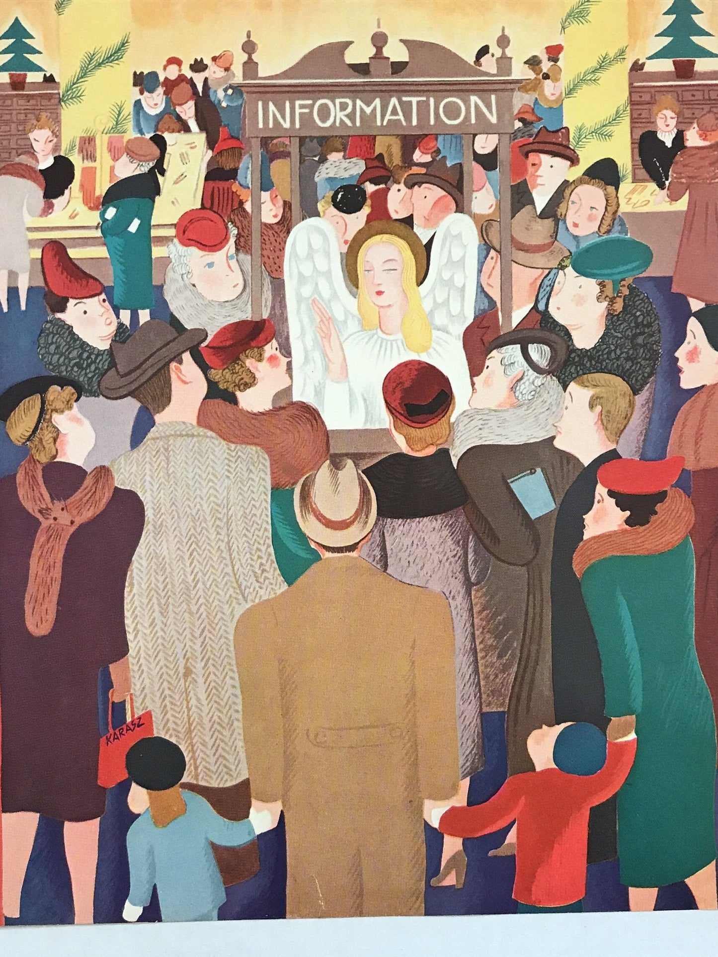 The NEW YORKER Magazine very rare original cover - December 2, 1939 - Ilonka Karasz - Christmas angel information booth