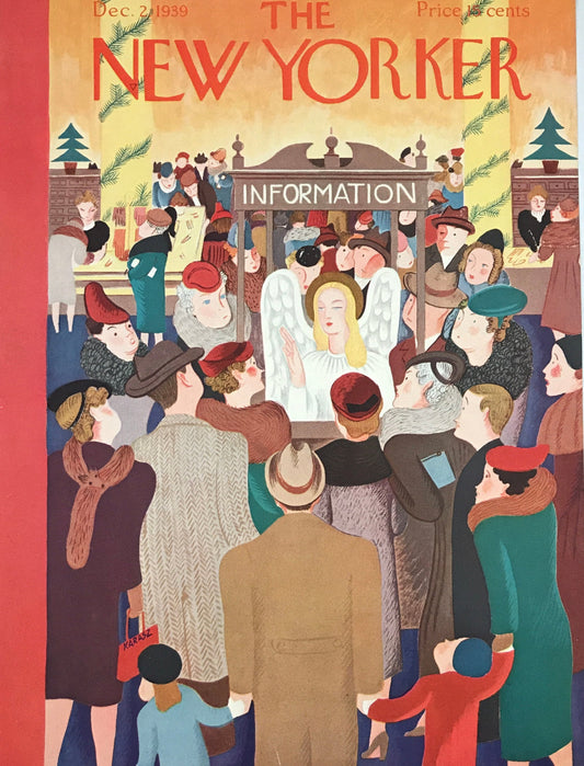 The NEW YORKER Magazine very rare original cover - December 2, 1939 - Ilonka Karasz - Christmas angel information booth