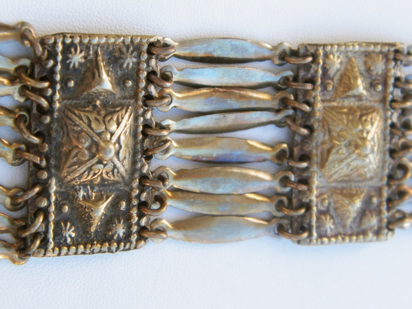 Vintage alpaca embossed Mexican panel bracelet - signed