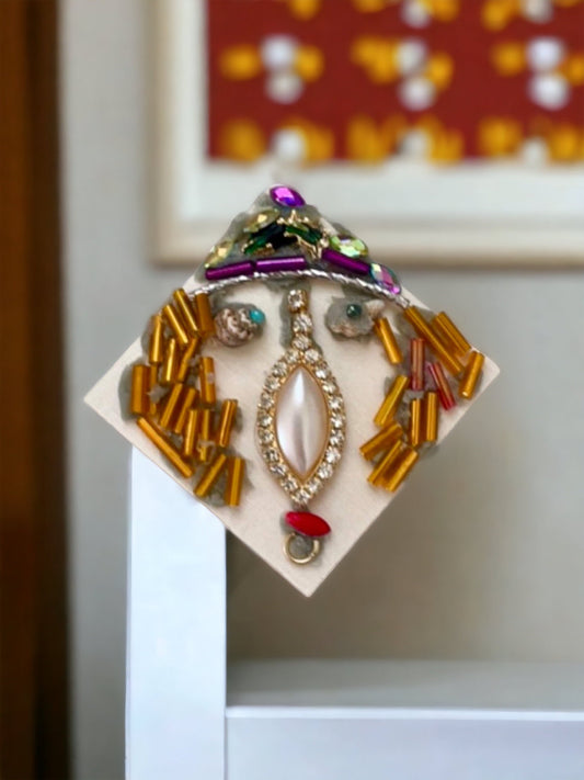 Meet "Rosemary" - Assemblage art / mixed media collage, mosaic - magnet, pin, necklace pendant or Christmas ornament