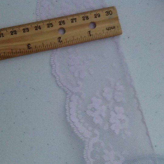 Wide vintage pink lace ribbon/lace/trim sheer… 1 and three-quarter inches wide - by the yard