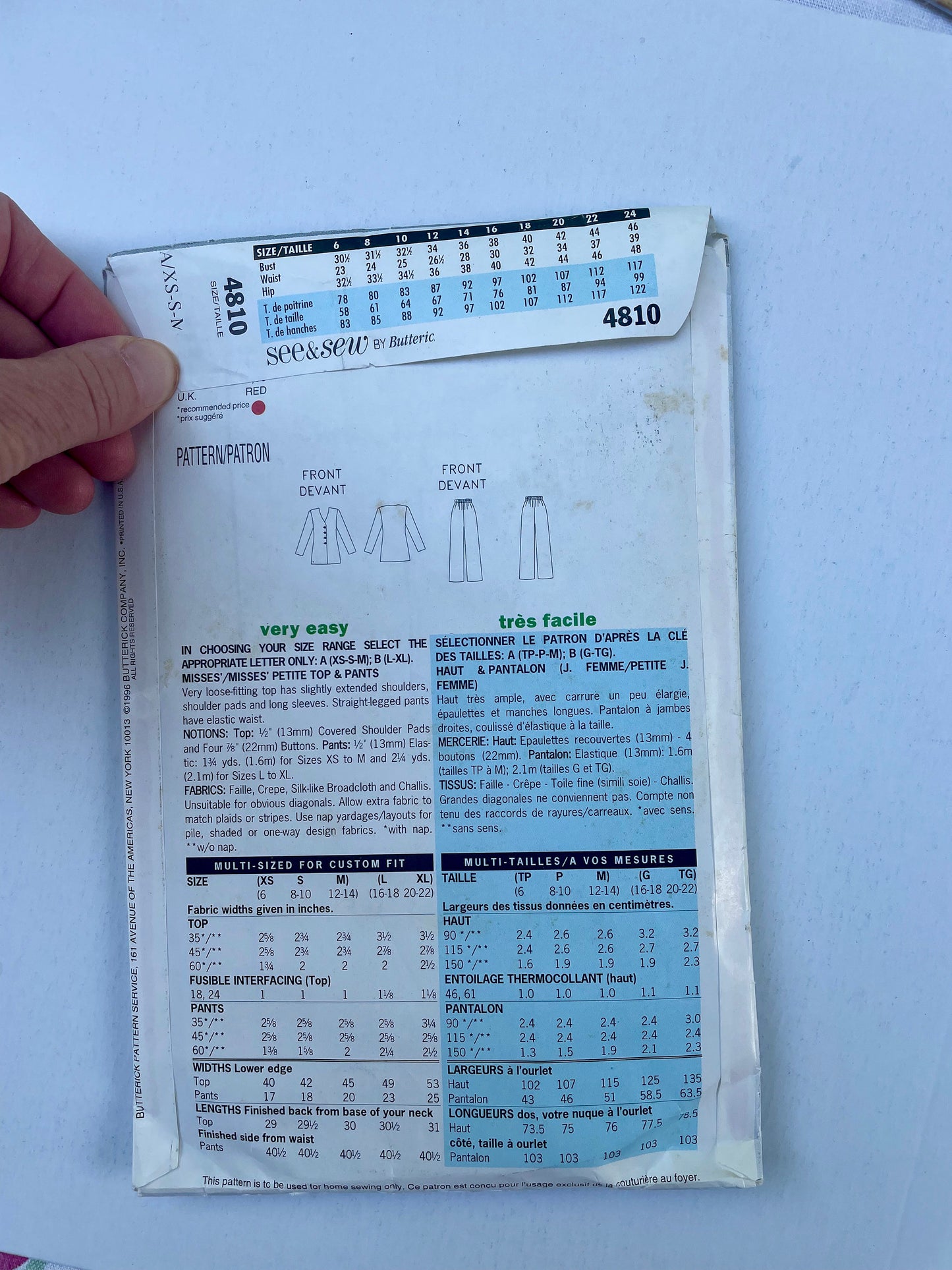 UNCUT vintage Sewing Pattern - See & Sew 4810, Sizes Tall XS - S - M Top and Pants