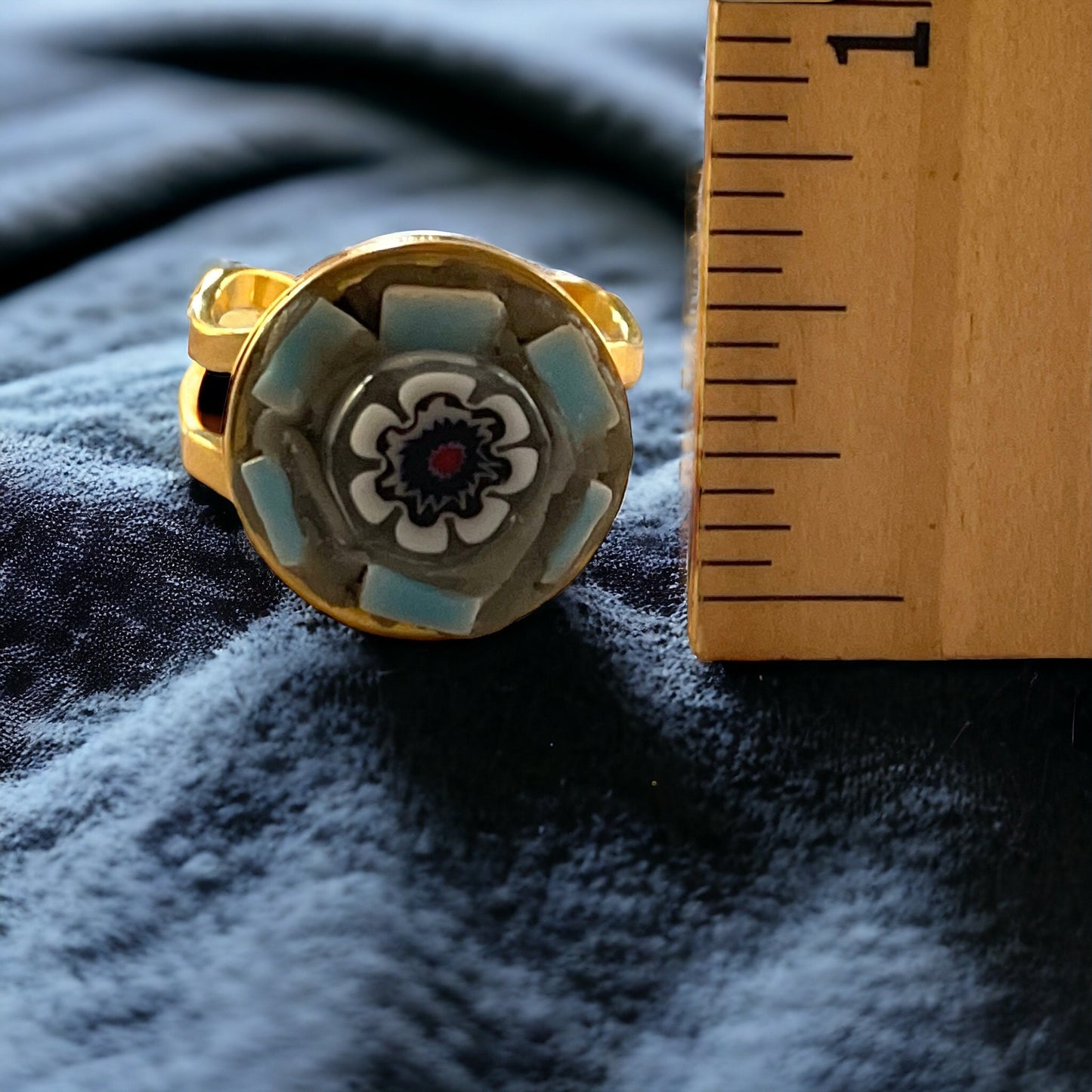 Handmade micro mosaic adjustable ring - hand cut glass millefiori