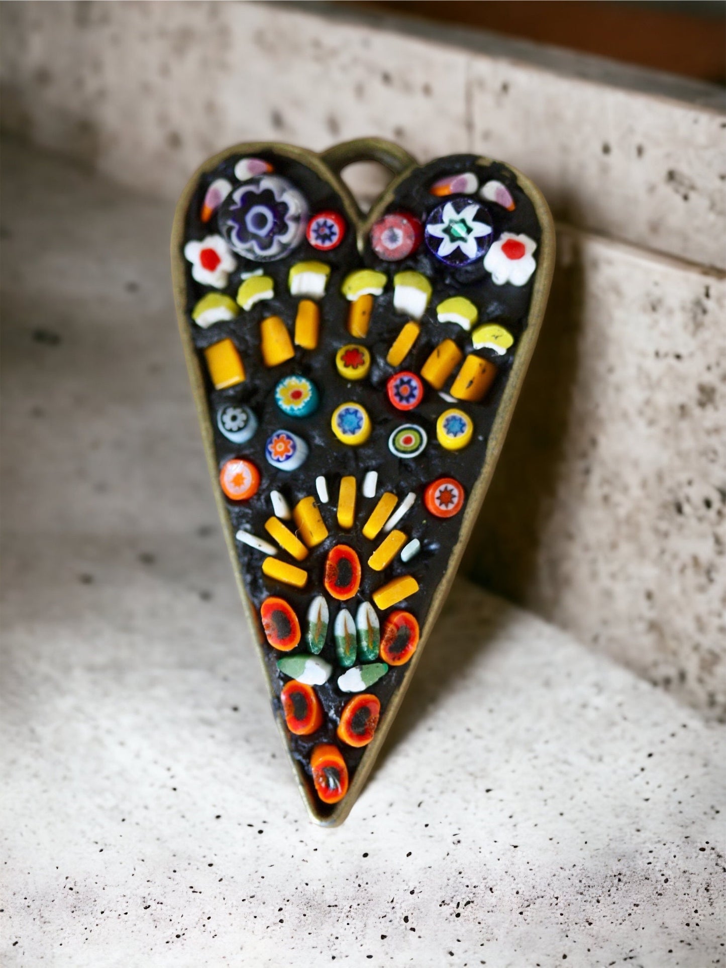 My handmade mosaic heart necklace - mosaic made with tiny millefiori glass