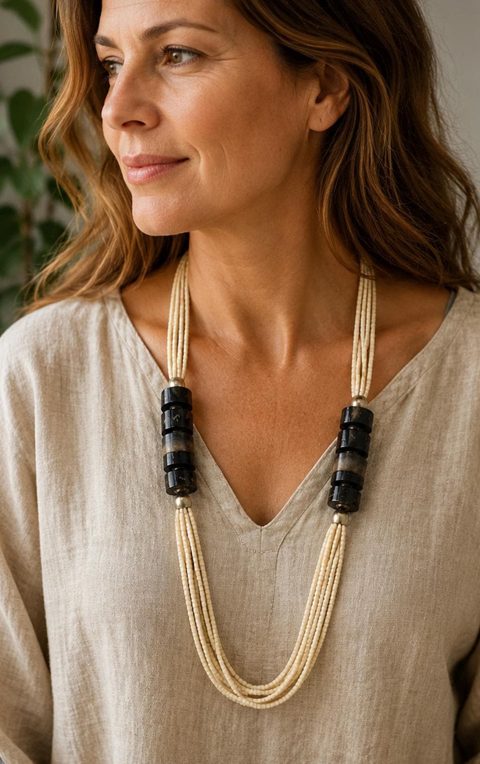 Vintage Bone & Horn Multi Strand Statement Necklace | Tribal-Inspired Natural Material Jewelry | Boho Artisan Necklace