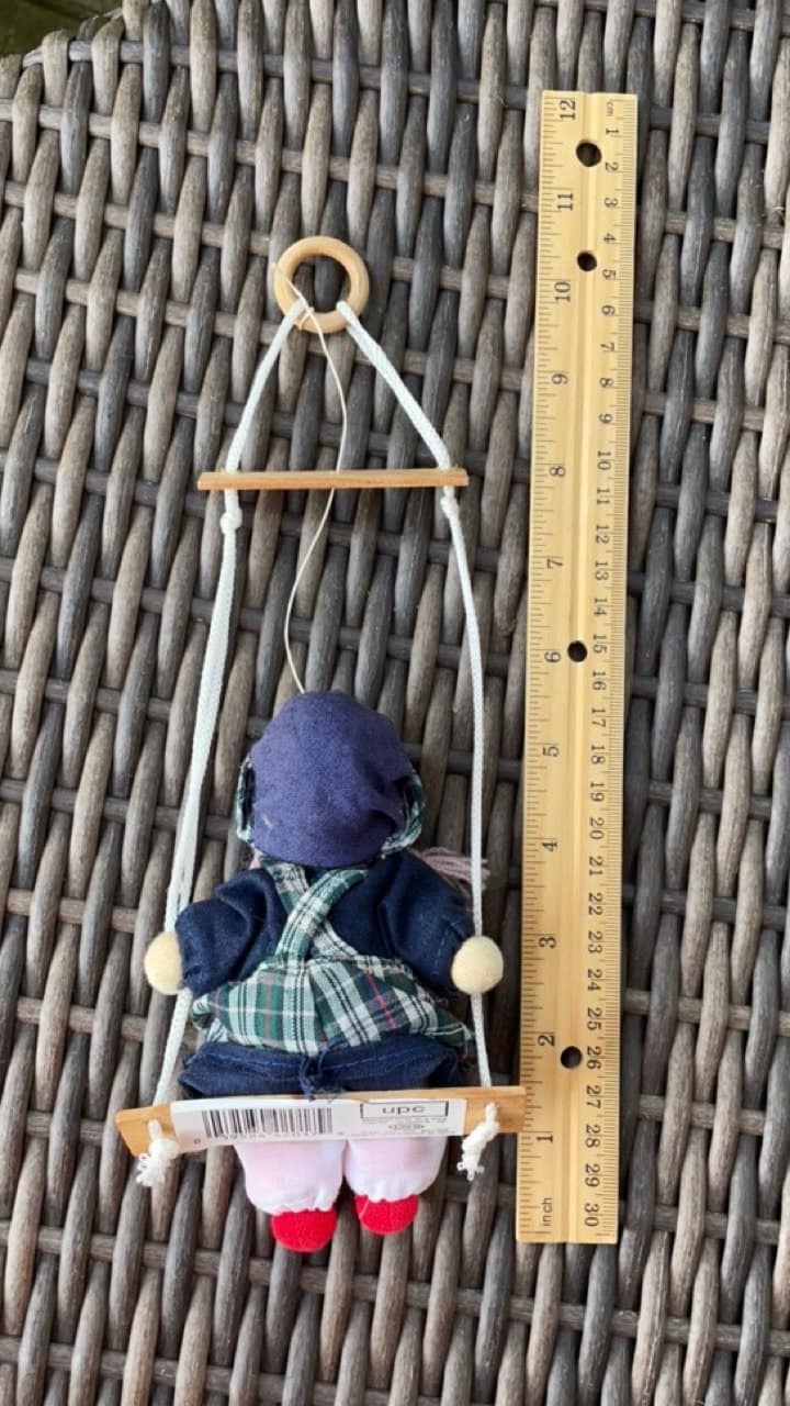 Little porcelain girl doll on swing dangling figurine by Lidco