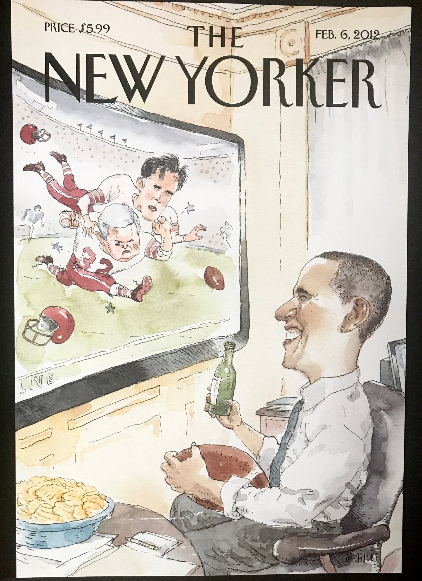 February 6, 2012 - The NEW YORKER Magazine original cover - Presidet Obama, football game