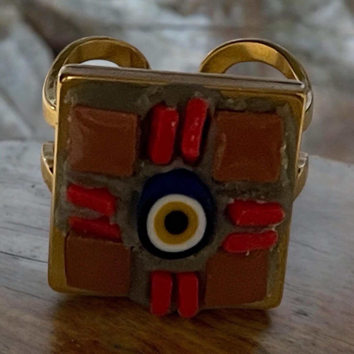 Handmade micro mosaic adjustable ring - Italian inspired - hand cut glass with millefiori flowers