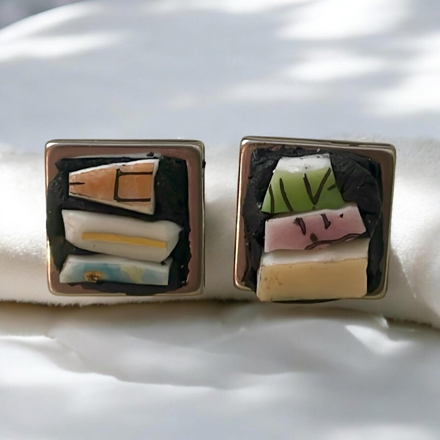Mosaic tile abstract square stud earrings - 1/2"