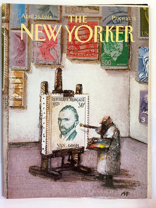 April 25, 1988 - COMPLETE ISSUE of The New Yorker Magazine - artist painting a stamp of Van Gogh