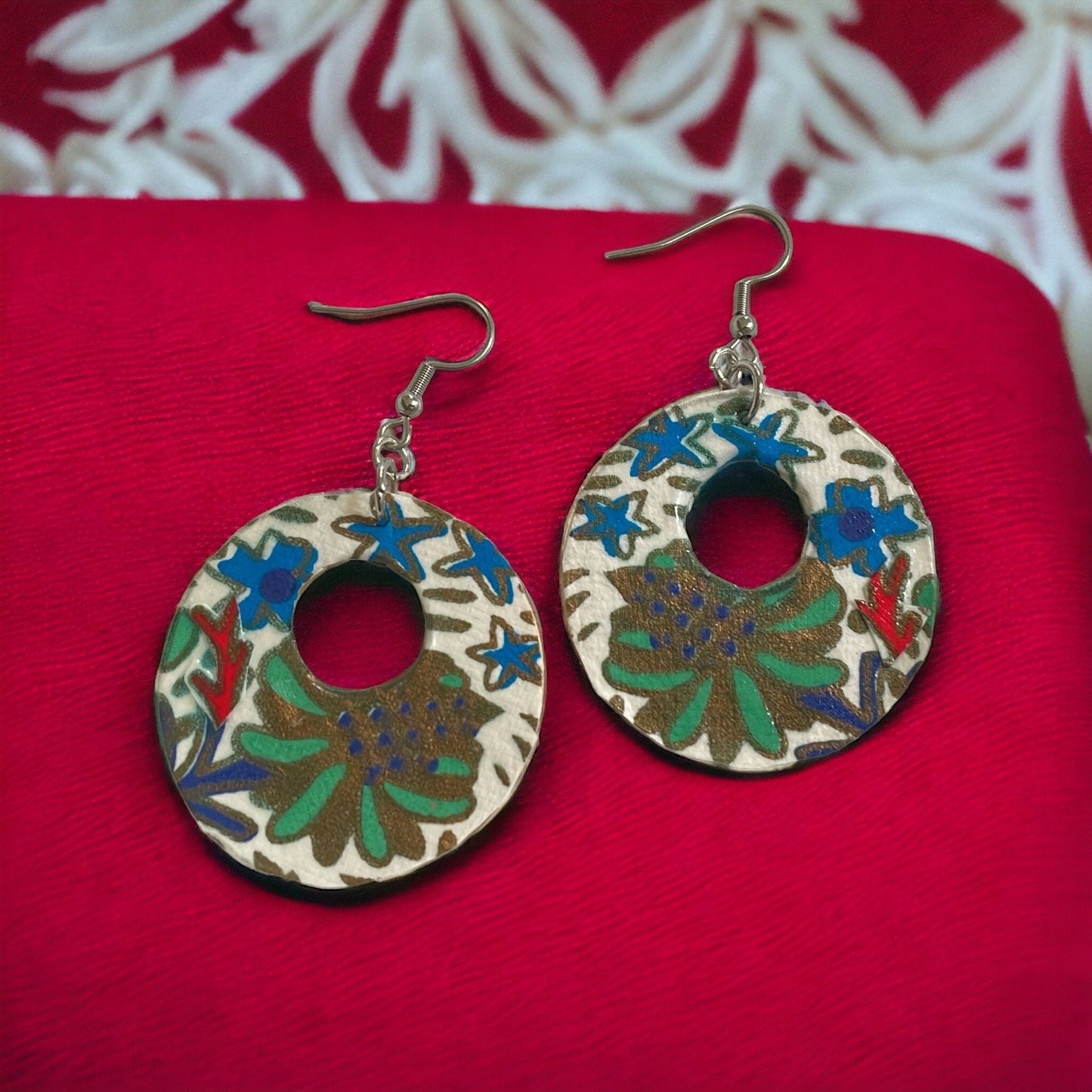 Unique handmade earrings - Asian paper sealed on wood
