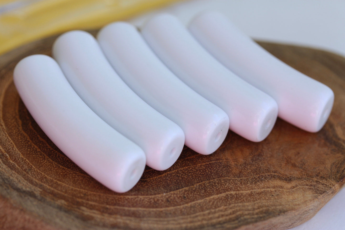 Unique white vintage slightly curved tube beads - approx. 40 mm x 7 mm