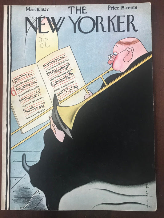Very Rare - March 6, 1937 - The NEW YORKER Magazine original cover by Rea Irvin - musician - please read description