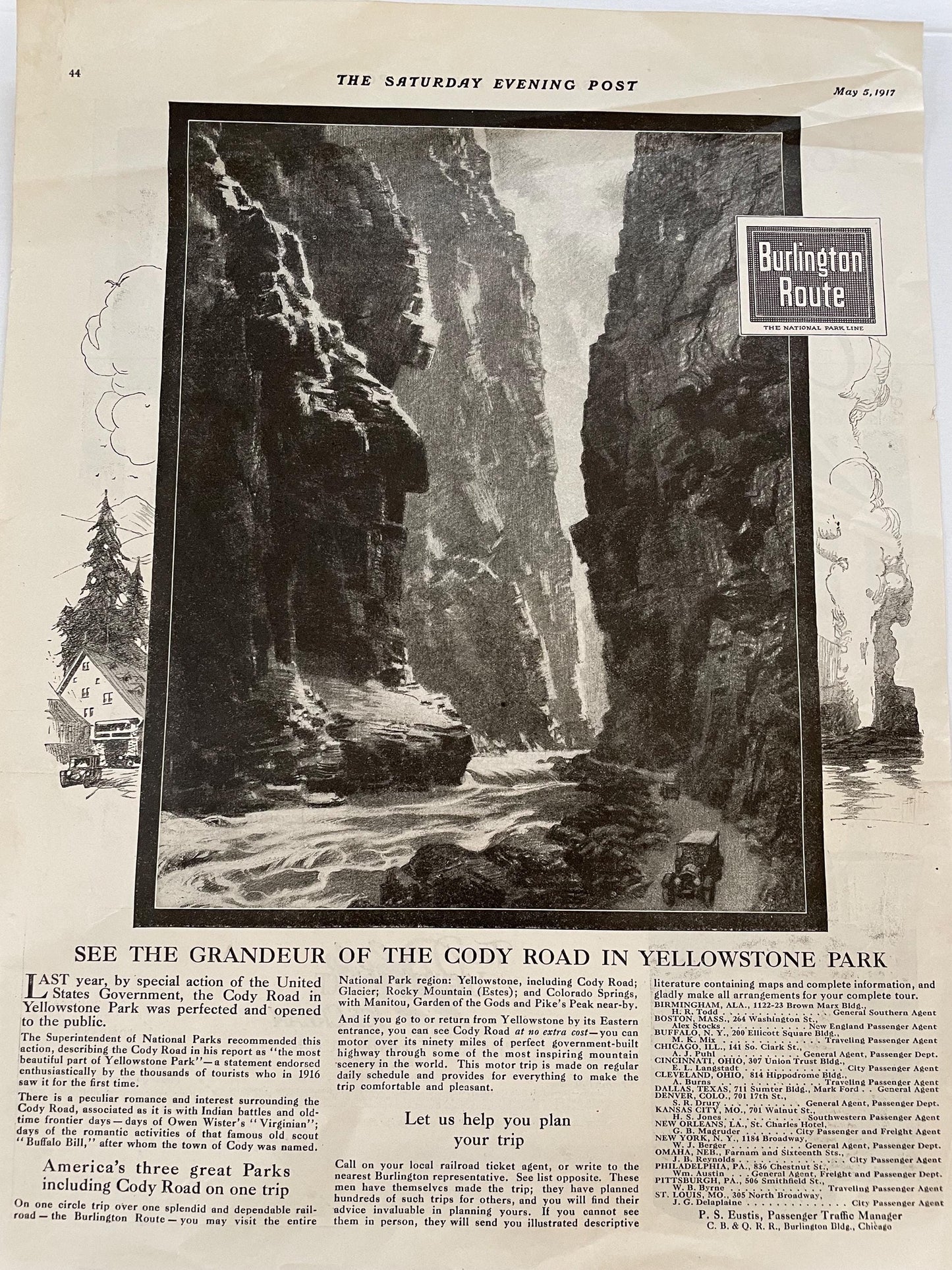 1917 Yellowstone Article | Saturday Evening Post May 5 | Frameable National Park Collectible