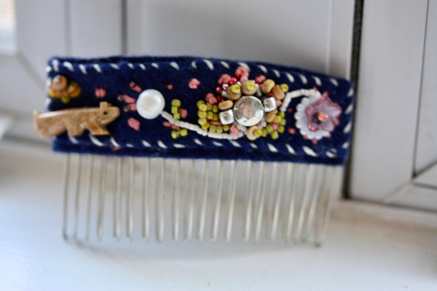 Handmade Beaded Hair Comb | Embroidered Fabric Hair Accessory | One of a Kind Artisan Hair Comb