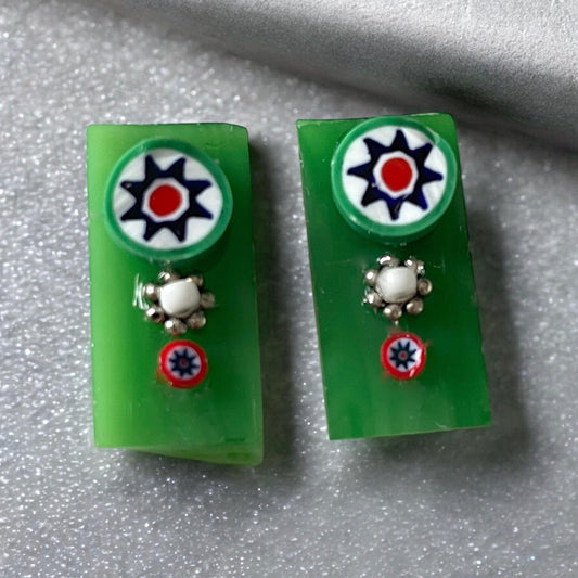 Unique stained glass and millefiori stud or dangle earrings