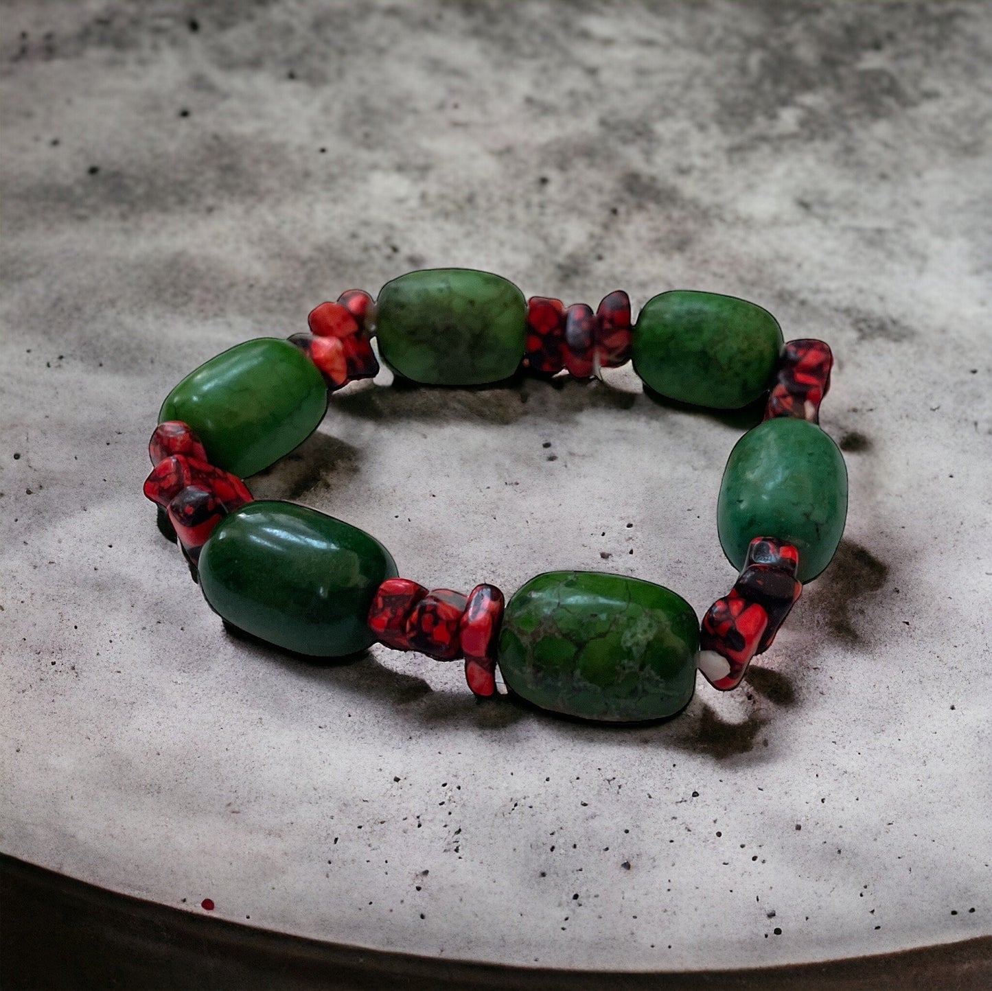 Green and turquoise faux stone stretch bracelet