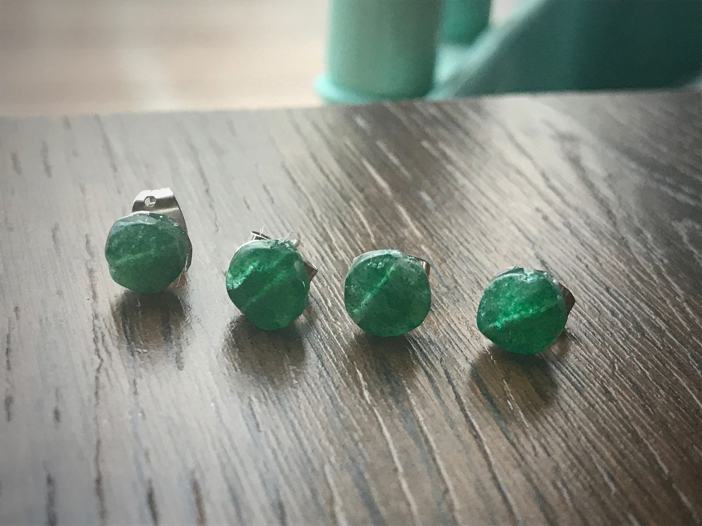 Handmade green aventurine tiny stud earrings