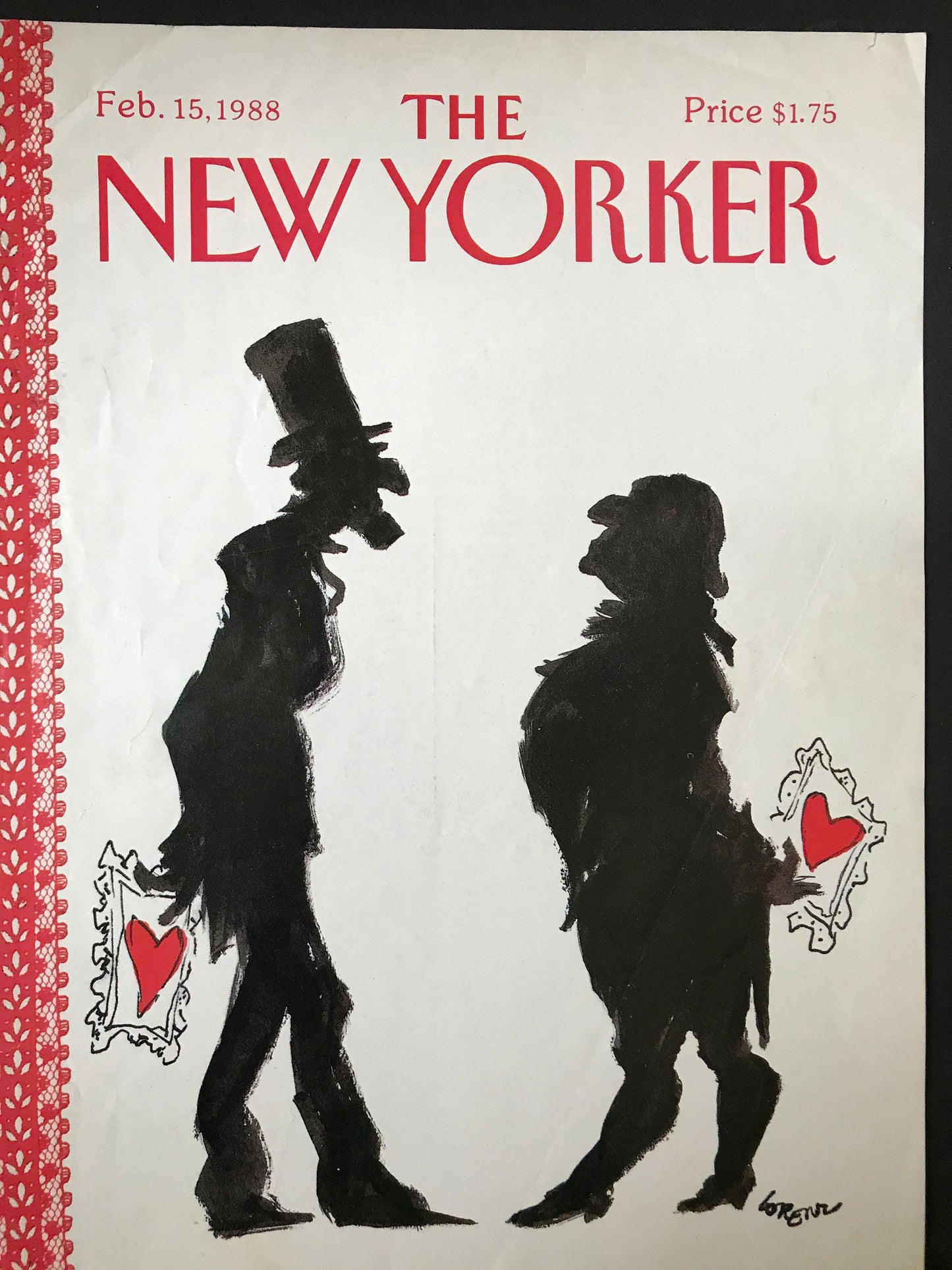 NEW YORKER Magazine cover - February 15, 1988 - Valentine's Day