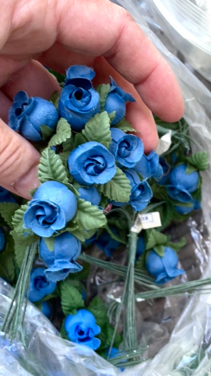 Three dozen (36) individually wire stemmed faux flowers - available in 3 colors - blue, yellow or white
